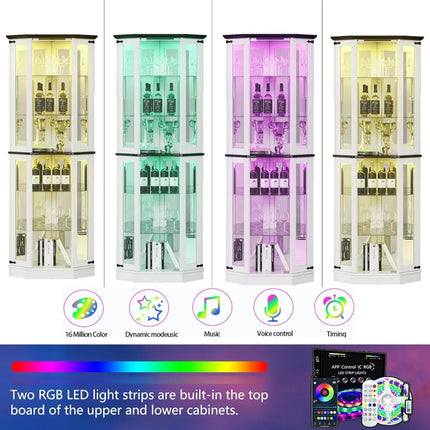 FurnitureZ l  71'' Farmhouse Display Curio Cabinet with LED Lights for Dining Room