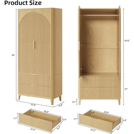 FurnitureZ l  70.1" Arched Wooden Wardrobe for Bedroom