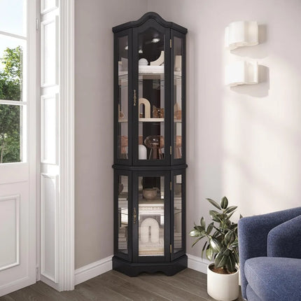 FurnitureZ l  Illuminated 3-Sided Glass Display Cabinet for Living Room, Dining Room