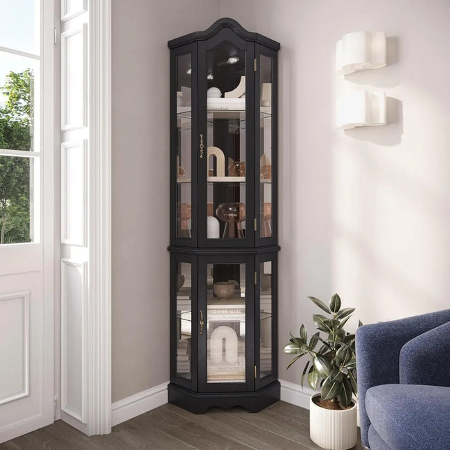 FurnitureZ l  Illuminated 3-Sided Glass Display Cabinet for Living Room, Dining Room