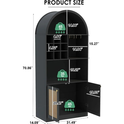 FurnitureZ l  71" Arched Bar Cabinet with Wine Rack & Glass Holder for Dining Room