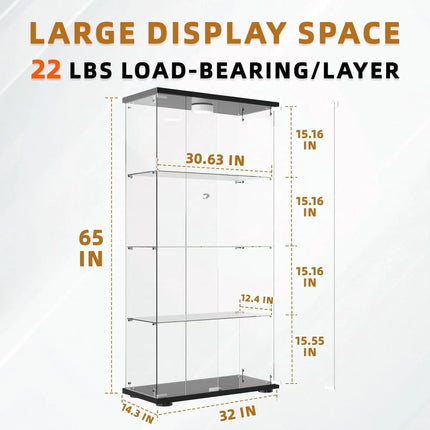 FurnitureZ l  Floor-Standing Lockable LED-Illuminated Glass Display Cabinet for Living Room, Dining Room