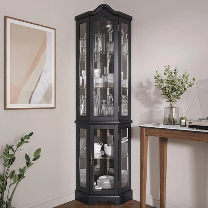 FurnitureZ l  Illuminated 3-Sided Glass Display Cabinet for Living Room, Dining Room
