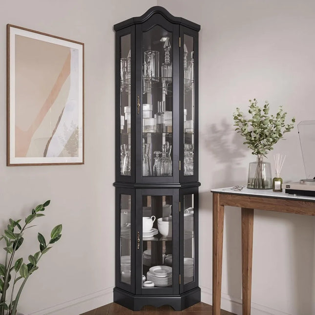 FurnitureZ l  Illuminated 3-Sided Glass Display Cabinet for Living Room, Dining Room
