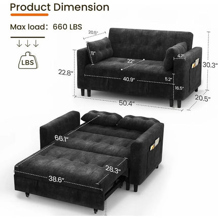 FurnitureZ l  3 in 1 Convertible Sleeper Sofa Bed for Bedroom