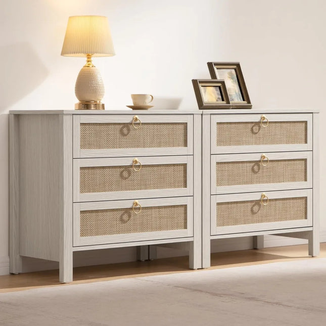 FurnitureZ l  White Nightstand Set 2 for Living Room, Bedroom
