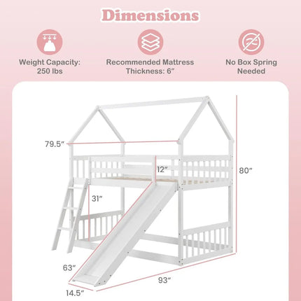 FurnitureZ l  Twin House Bunk Bed for Bedroom, Kids
