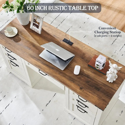 FurnitureZ l  60" Farmhouse Executive Desk for Home Office