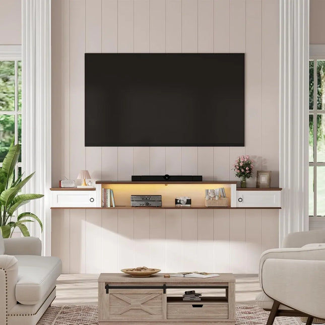 FurnitureZ l  Modern Wall-Mounted TV Stand for Living Room, Bedroom