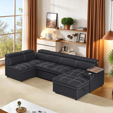 FurnitureZ l  90" Ultra-fine Fiber Segmented Sleeper Sofa with Pull-Out Bed for Living Room