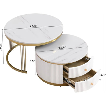 FurnitureZ l  Modern White Round Nesting Coffee Table Set for Living Room