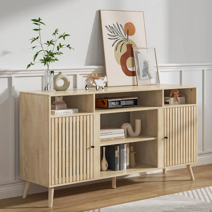 FurnitureZ l  65" Mid Century Modern Fluted TV Stand for Living Room