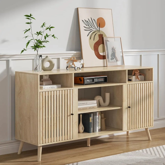 FurnitureZ l  65" Mid Century Modern Fluted TV Stand for Living Room