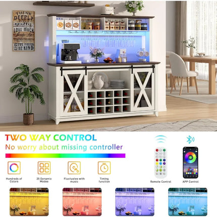 FurnitureZ l  63" Wide 58H Farmhouse Coffee Bar Cabinet for Dining Room