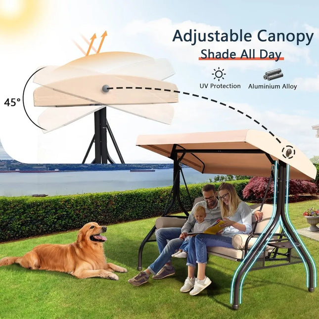 FurnitureZ l  3-Seat Outdoor Swing with Adjustable Canopy