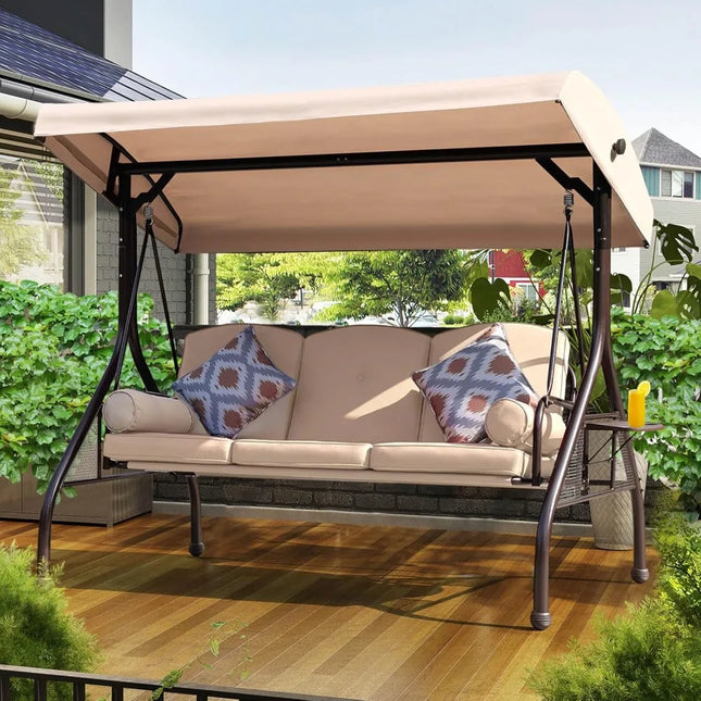 FurnitureZ l  3-Seat Outdoor Swing with Adjustable Canopy
