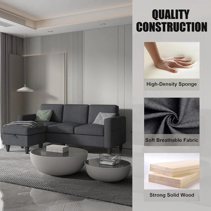 FurnitureZ l  Modern Linen Fabric Upholstered L-Shaped Sofa Couch for Living Room