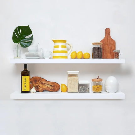 FurnitureZ l  Premium White 42" Wall-Mounted Solid Wood Floating Shelf for Kitchen, Home Office