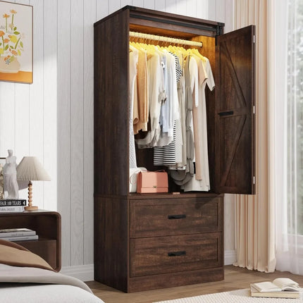 FurnitureZ l  Farmhouse Armoire Wardrobe Closet for Bedroom