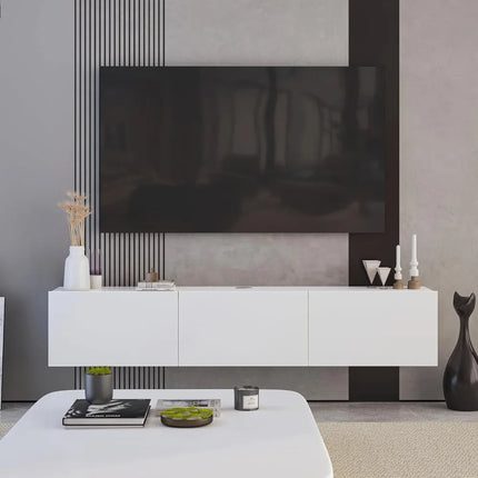 FurnitureZ l  Contemporary White 65" Floating TV Stand for Living Room, Bedroom
