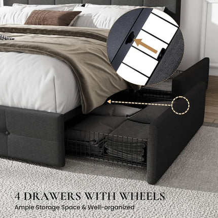 FurnitureZ l  Queen Size Upholstered Platform Bed Frame for Bedroom