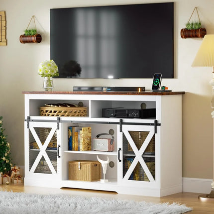 FurnitureZ l  58" Farmhouse Style TV Stand for Living Room, Bedroom