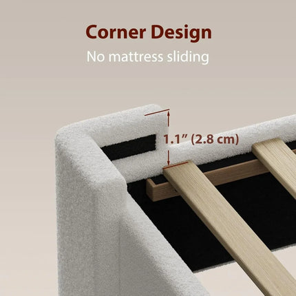 FurnitureZ l  Sturdy Queen-Sized Boucle Platform Bed Frame for Bedroom