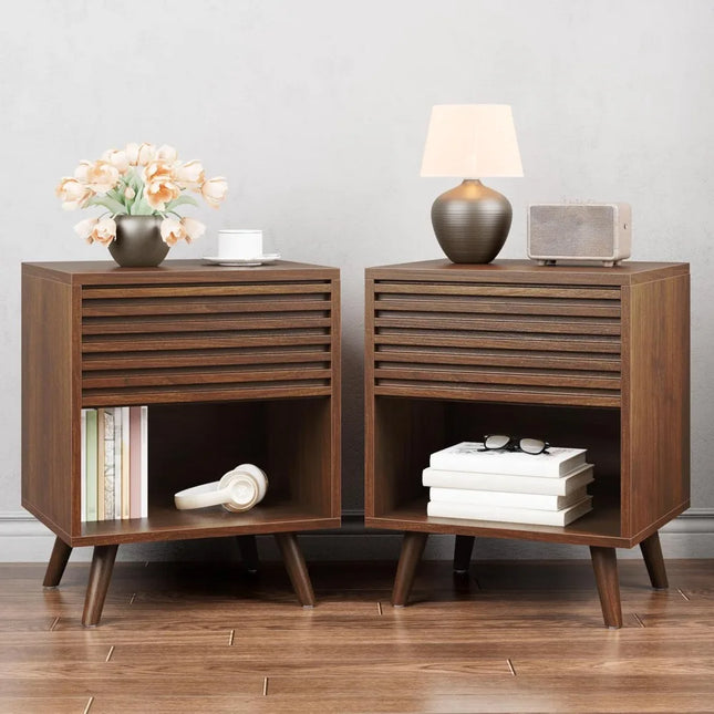 FurnitureZ l  Pair of Mid-Century Modern Nightstands Tables for Living Room, Bedroom