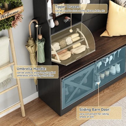 FurnitureZ l  75" Tall LED-Illuminated Farmhouse Hall Tree for Entryway