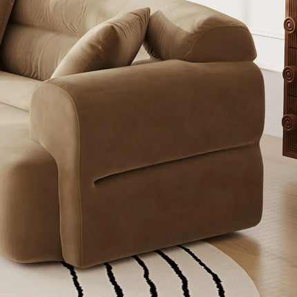 FurnitureZ l  110" W Curved Lazy Sofa with Soft Armrests and 3 Small Pillows for Living Room