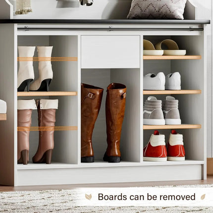 FurnitureZ l  Farmhouse-Style Hall Tree with Bench, Shoe Storage for Entryway