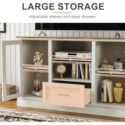 FurnitureZ l  Elegant Tall Wood Media Console TV Stand for Living Room