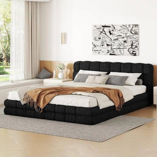 FurnitureZ l  Grounded Bed Upholstered Platform Bed Frame for Bedroom