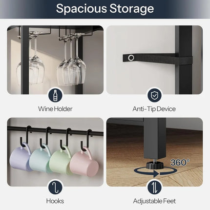 FurnitureZ l 45.3" Coffee Bar Cabinet with Wine Rack for Kitchen, Dining Room