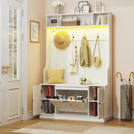 FurnitureZ l  Hall Tree with Bench, Shoe Storage, Coat Rack for Entryway