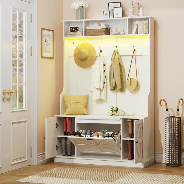 FurnitureZ l  Hall Tree with Bench, Shoe Storage, Coat Rack for Entryway