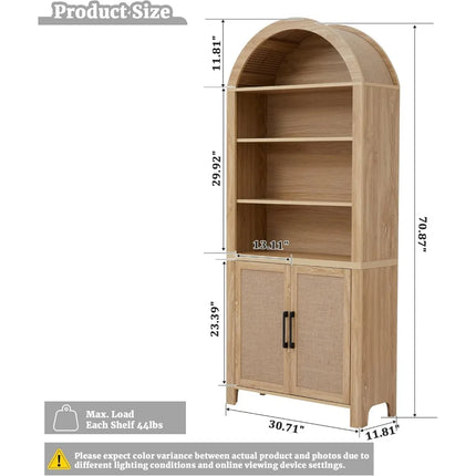 FurnitureZ l  71" Tall Arched Bookcase with Storage for Living Room, Bedroom, Home Office