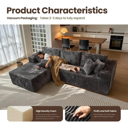 FurnitureZ l  108" L Shaped Modular Sofa Cloud Couch with Left Facing Chaise for Living Room