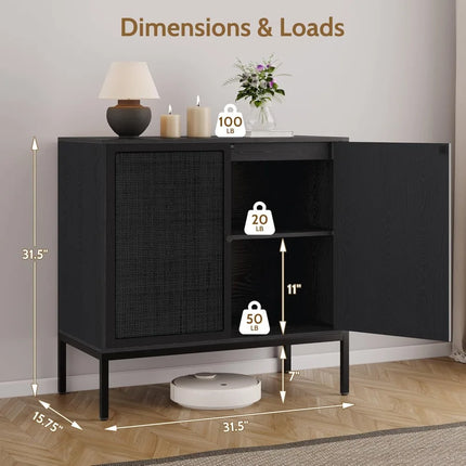 FurnitureZ l  Pair of Black Rattan Farmhouse Sideboard for Living Room, Dining Room