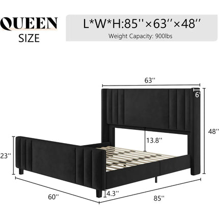FurnitureZ l  Queen Size Velvet Platform Bed Frame for Bedroom