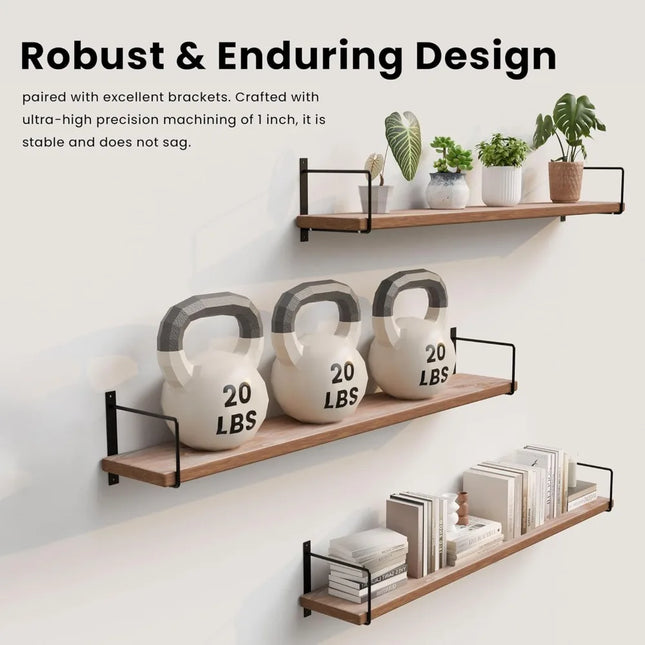 FurnitureZ l  36" 6-Tier Solid Wood Floating Wall Shelves for Home Office, Bathroom