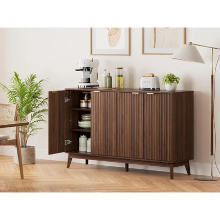 FurnitureZ l  Large Walnut Fluted Sideboard Buffet Cabinet for Living Room, Dining Room