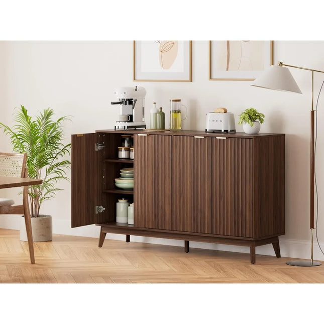 FurnitureZ l  Large Walnut Fluted Sideboard Buffet Cabinet for Living Room, Dining Room