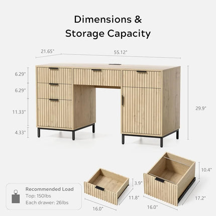FurnitureZ l  55 Fluted Executive Desk for Home Office