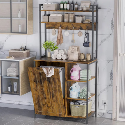 FurnitureZ l  Farmhouse Style 6-Tier Baker's Rack with Storage for Kitchen, Bathroom