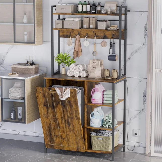 FurnitureZ l  Farmhouse Style 6-Tier Baker's Rack with Storage for Kitchen, Bathroom