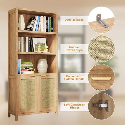 FurnitureZ l 71" Tall Bookcase with Doors for Living Room, Bedroom, Home Office