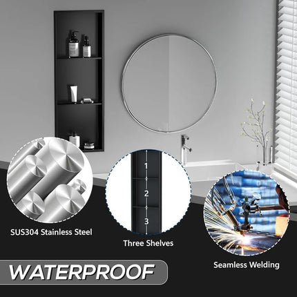 FurnitureZ l  Matte Black Stainless 3-Tier Storage for Living Room, Bathroom