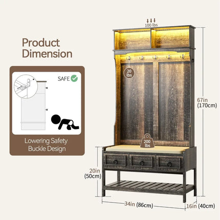 FurnitureZ l  67" Farmhouse Style Hall Tree for Entryway, Bedroom