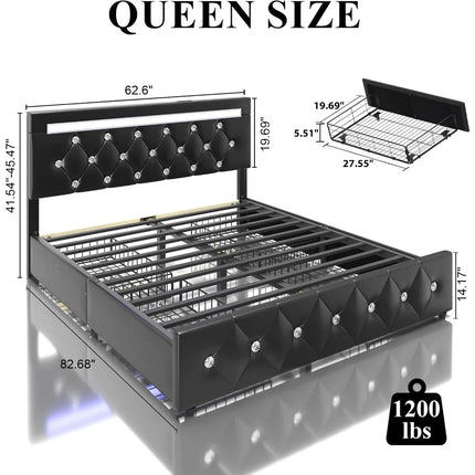 FurnitureZ l  Queen-Sized Storage Bed Frame for Bedroom